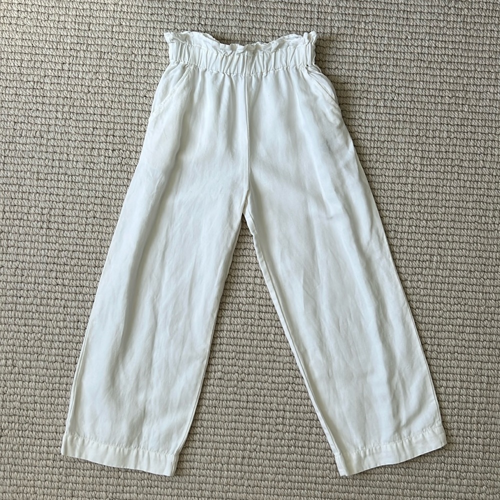 Zara girls white cotton-linen blend pants size 9